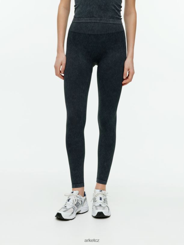 ženy ARKET žebrované bezešvé punčochové kalhoty oblečení vyprané černé J8R2D508