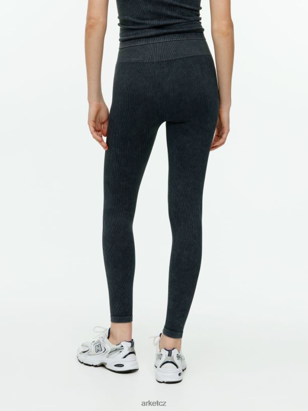 ženy ARKET žebrované bezešvé punčochové kalhoty oblečení vyprané černé J8R2D508