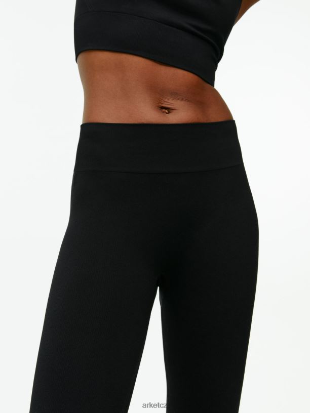 ženy ARKET rozšířené bezešvé žebrované legíny oblečení Černá J8R2D506