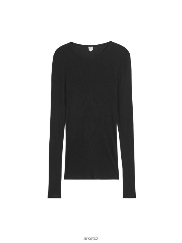 ženy ARKET žebrovaný hedvábný top oblečení Černá J8R2D354