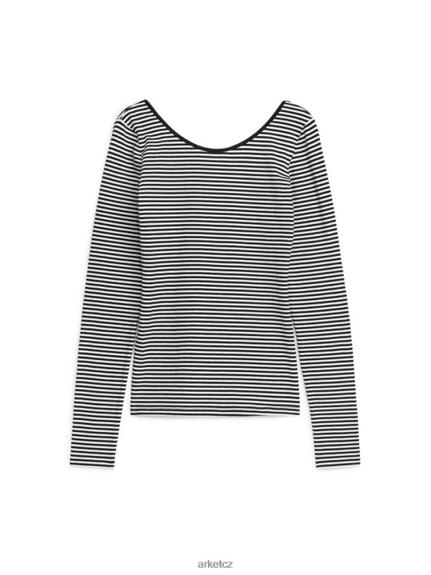 ženy ARKET žerzejový top s véčkovým výstřihem oblečení Černá bílá J8R2D329