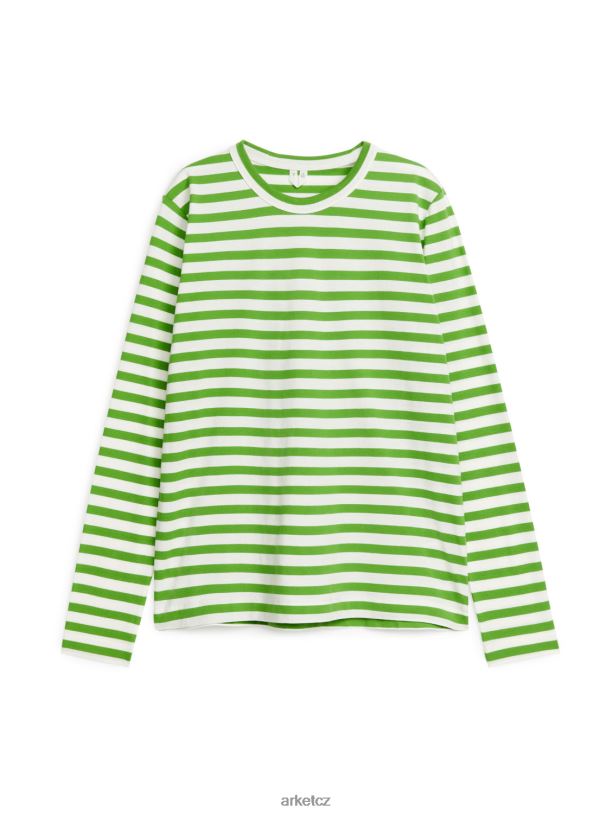 ženy ARKET tričko s dlouhým rukávem oblečení zelená/bílá J8R2D343