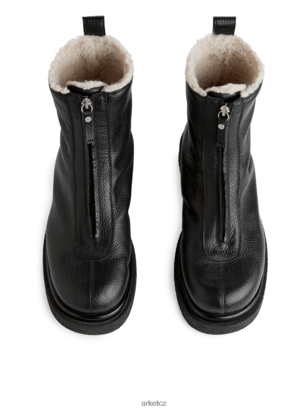 ženy ARKET kožené boty z umělé kožešiny obuv Černá J8R2D732