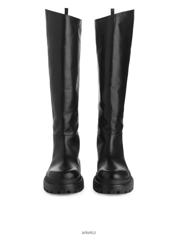 ženy ARKET robustní kožené boty s vysokým topeništěm obuv Černá J8R2D740