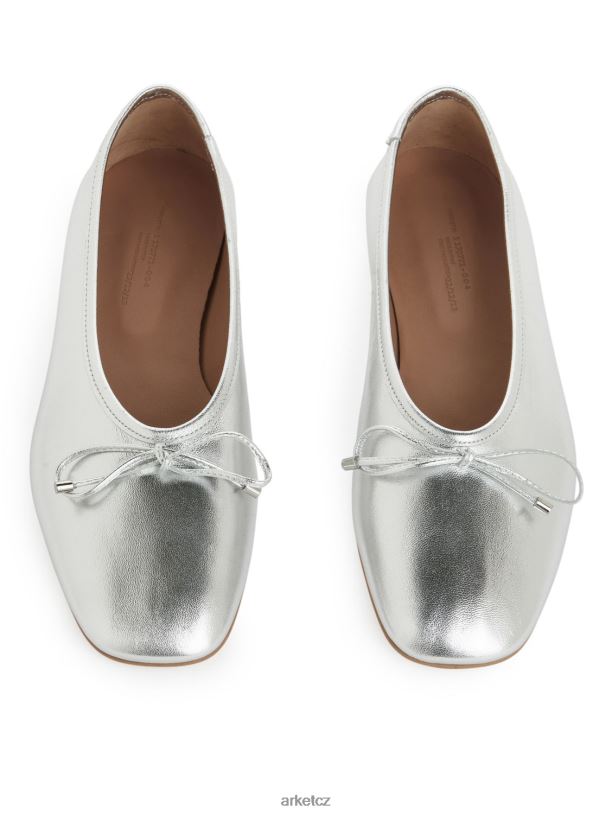 ženy ARKET kožené baleríny obuv stříbrný J8R2D714