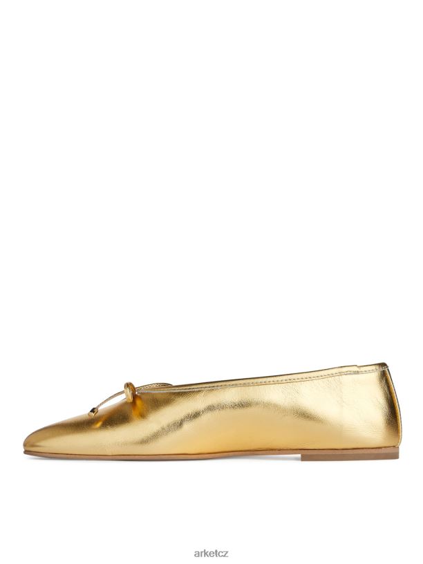 ženy ARKET kožené baleríny obuv zlato J8R2D719