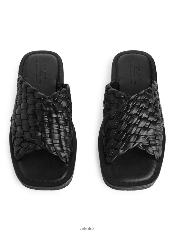 ženy ARKET skluzavky z tkané kůže obuv Černá J8R2D642