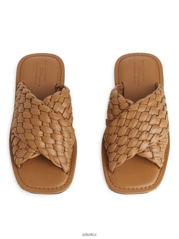 ženy ARKET skluzavky z tkané kůže obuv hnědý J8R2D640