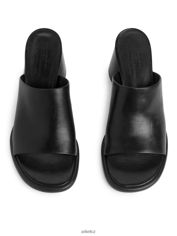 ženy ARKET kožené muly s světlým podpatkem obuv Černá J8R2D692