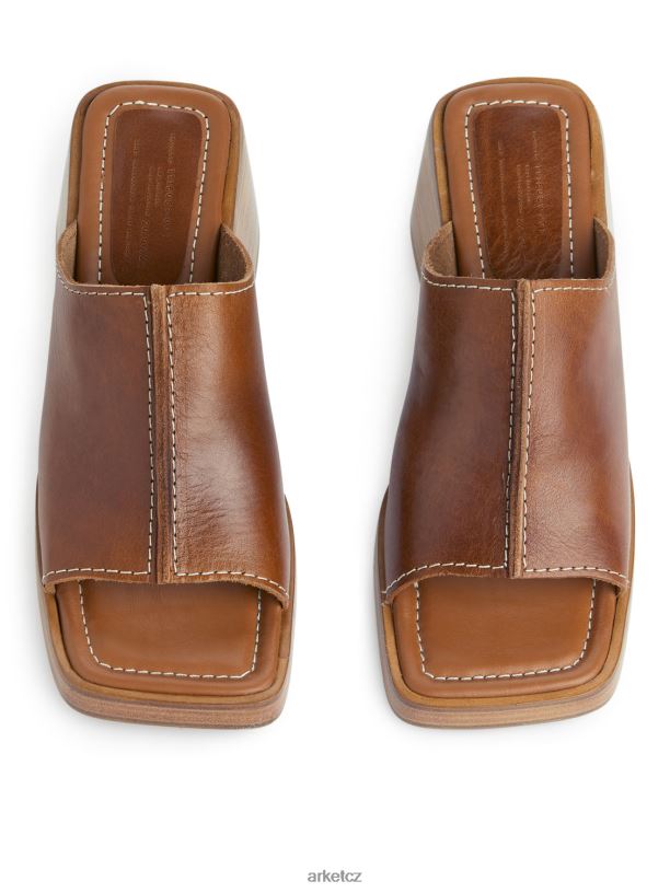 ženy ARKET mohutné kožené muly obuv koňak J8R2D690