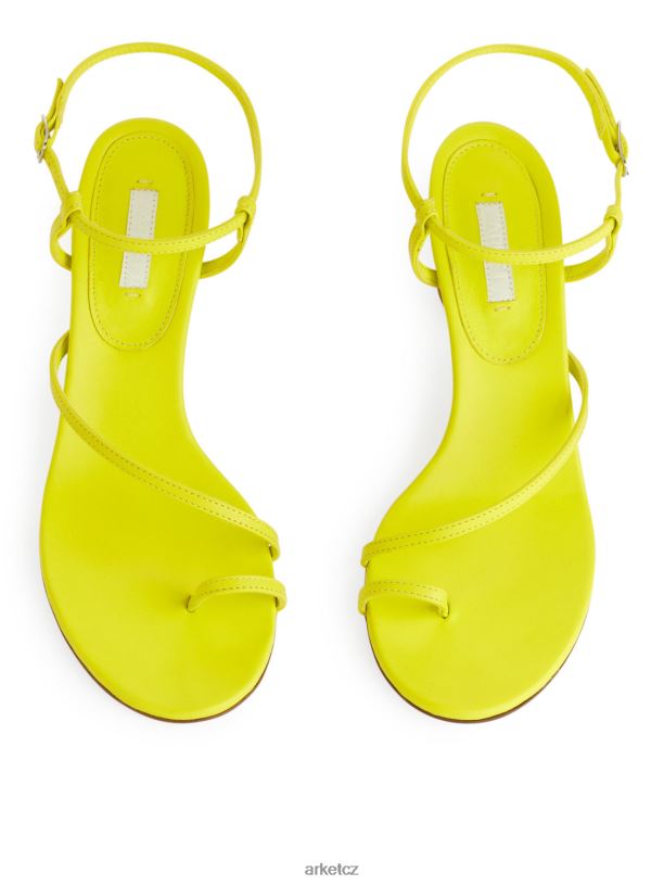 ženy ARKET kožené sandály na podpatku obuv neonově žlutá J8R2D695