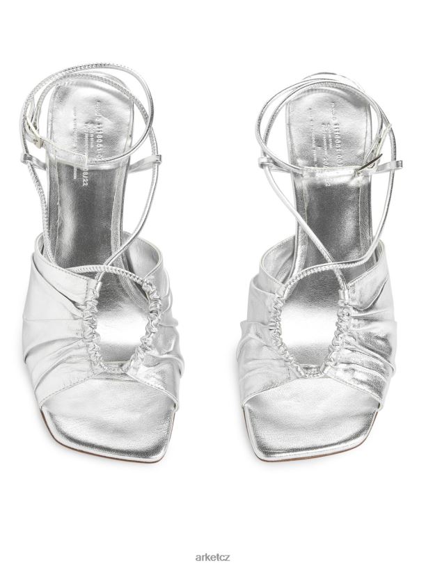 ženy ARKET kožené sandály na podpatku obuv stříbrný J8R2D693