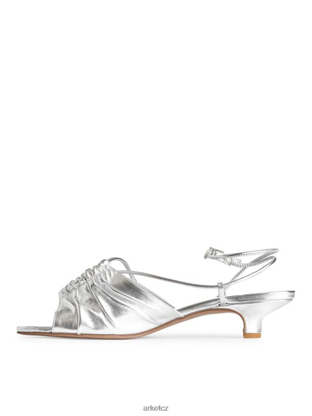 ženy ARKET kožené sandály na podpatku obuv stříbrný J8R2D693