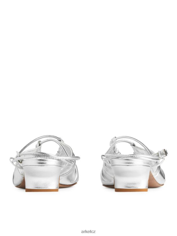 ženy ARKET kožené sandály na podpatku obuv stříbrný J8R2D693