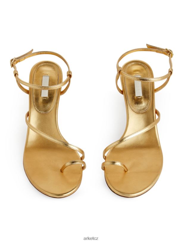 ženy ARKET kožené sandály na podpatku obuv zlato J8R2D697