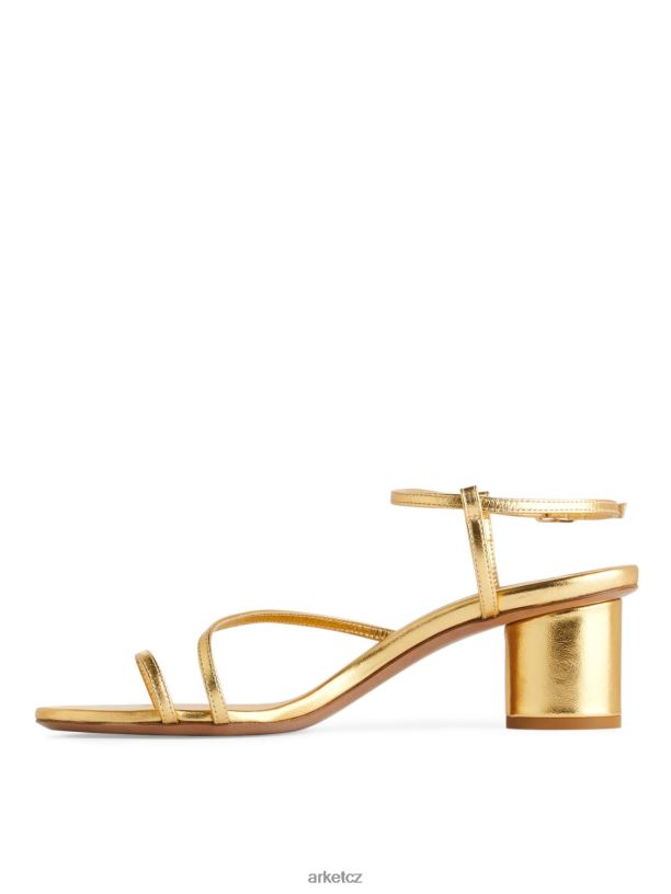 ženy ARKET kožené sandály na podpatku obuv zlato J8R2D697