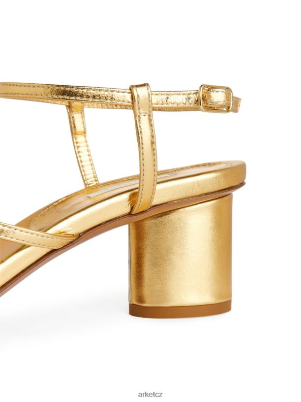ženy ARKET kožené sandály na podpatku obuv zlato J8R2D697