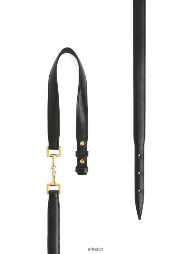 ženy ARKET kožený opasek s koňskou přezkou Příslušenství Černá J8R2D835