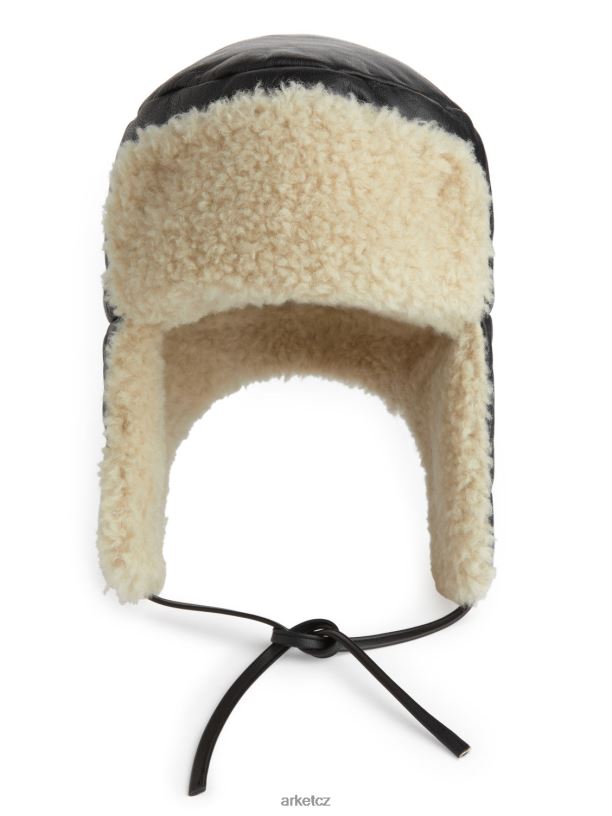 ženy ARKET kožený traperský klobouk Příslušenství černá/bílá J8R2D893